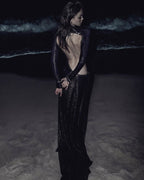 Cutout Long Sleeve Shimmer Maxi Dress H6377