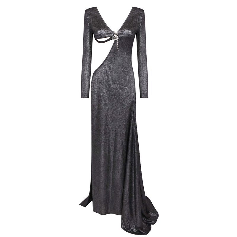 Cutout Long Sleeve Shimmer Maxi Dress H6377