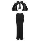 Cutout Puff Sleeve Black Bandage Dress H3906