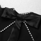 Cutout Puff Sleeve Black Bandage Dress H3906