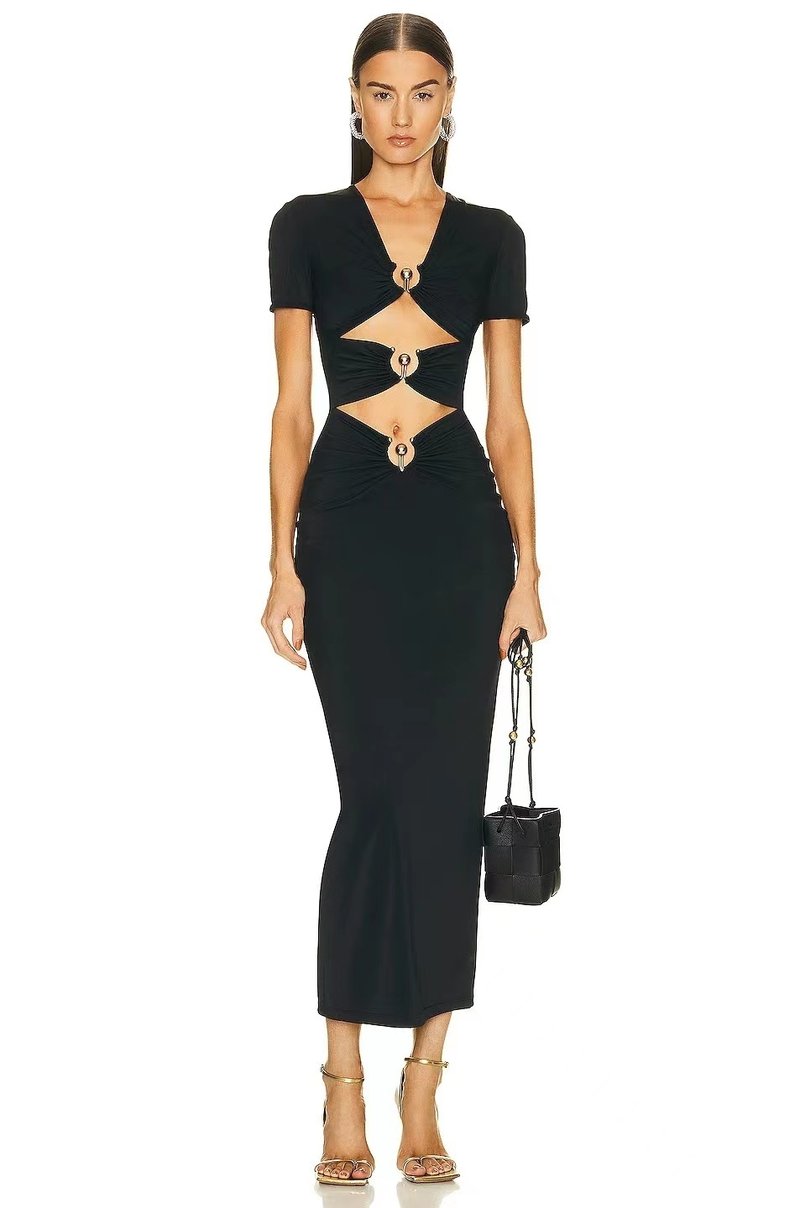 Cutout Ring Detail Midi Dress H6077