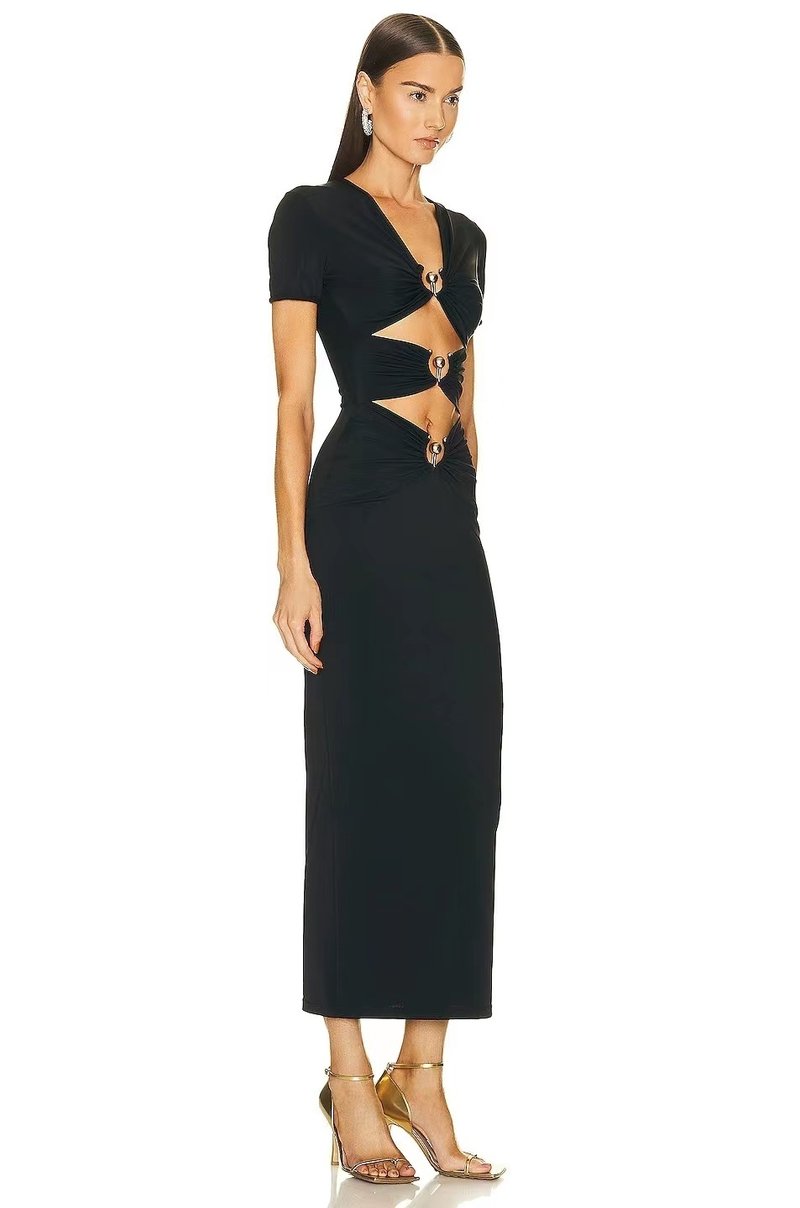 Cutout Ring Detail Midi Dress H6077