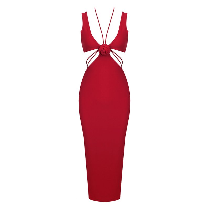 Cutout Rose Detail White Midi Dress H6213