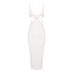 Cutout Rose Detail White Midi Dress H6213