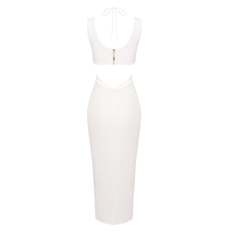 Cutout Rose Detail White Midi Dress H6213