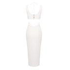 Cutout Rose Detail White Midi Dress H6213