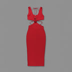 Cutout Rose Detail White Midi Dress H6213