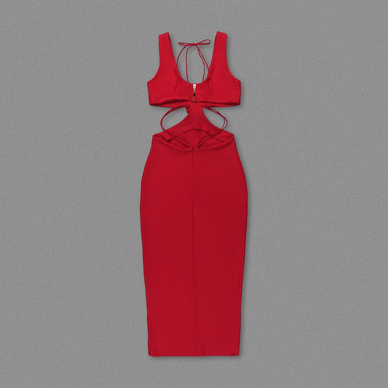 Cutout Rose Detail White Midi Dress H6213
