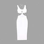 Cutout Rose Detail White Midi Dress H6213
