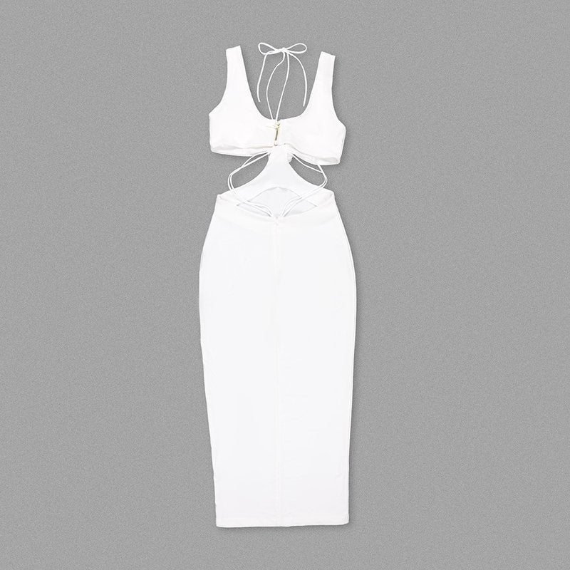 Cutout Rose Detail White Midi Dress H6213