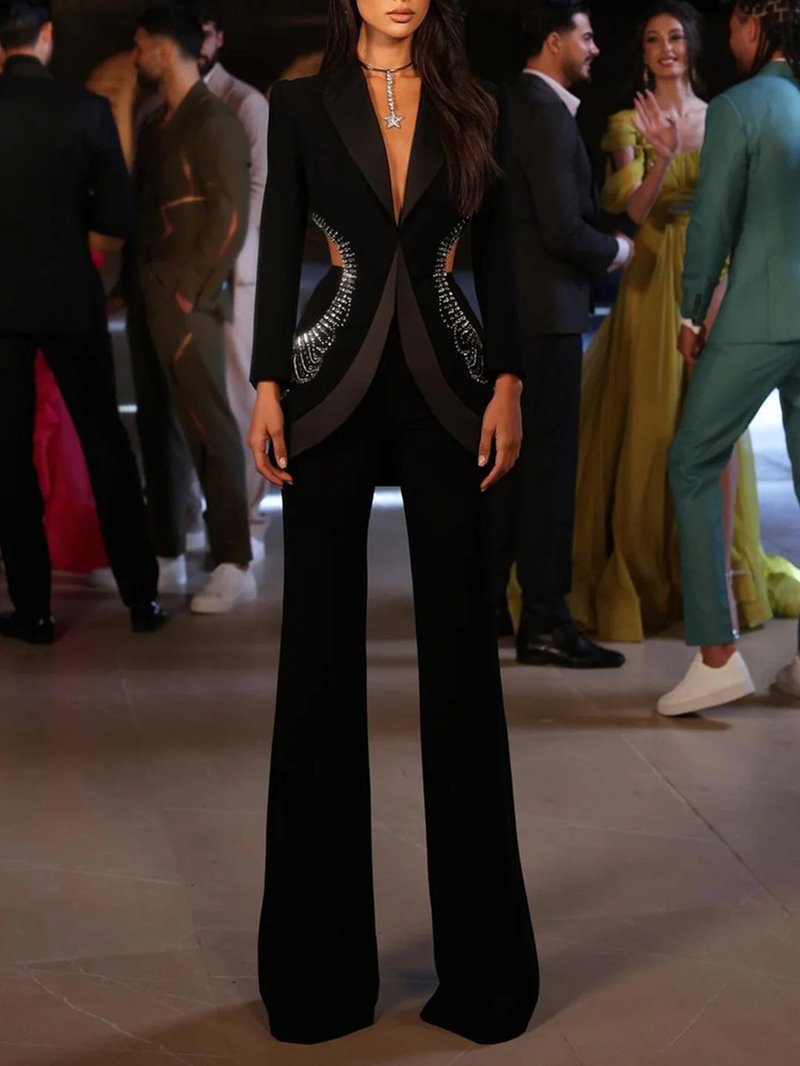 Cutout Sequin Lapel Tuxedo Suit H6739