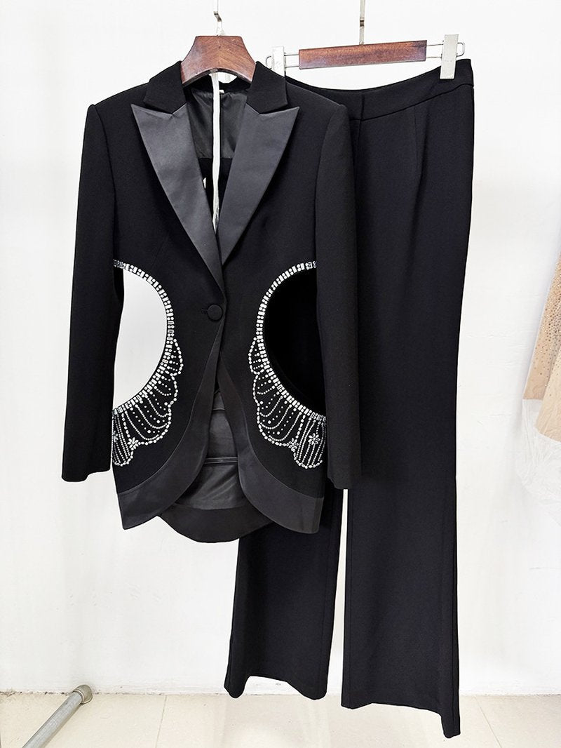 Cutout Sequin Lapel Tuxedo Suit H6739