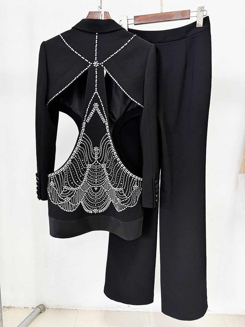 Cutout Sequin Lapel Tuxedo Suit H6739