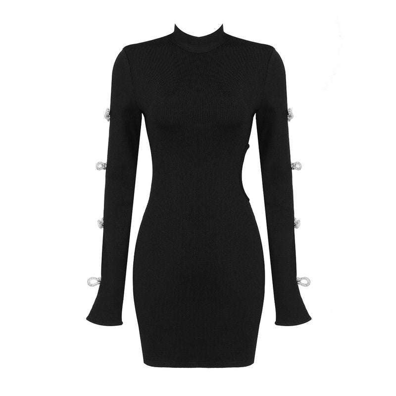 Cutout Sleeve Embellished Bodycon Dress H5716