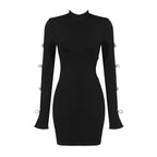 Cutout Sleeve Embellished Bodycon Dress H5716