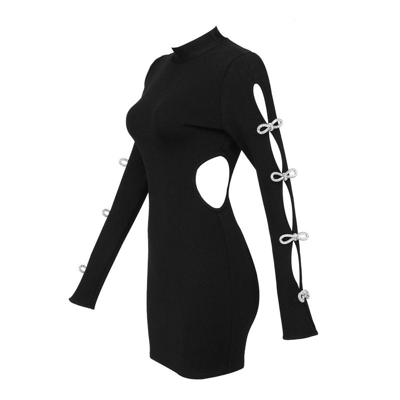 Cutout Sleeve Embellished Bodycon Dress H5716