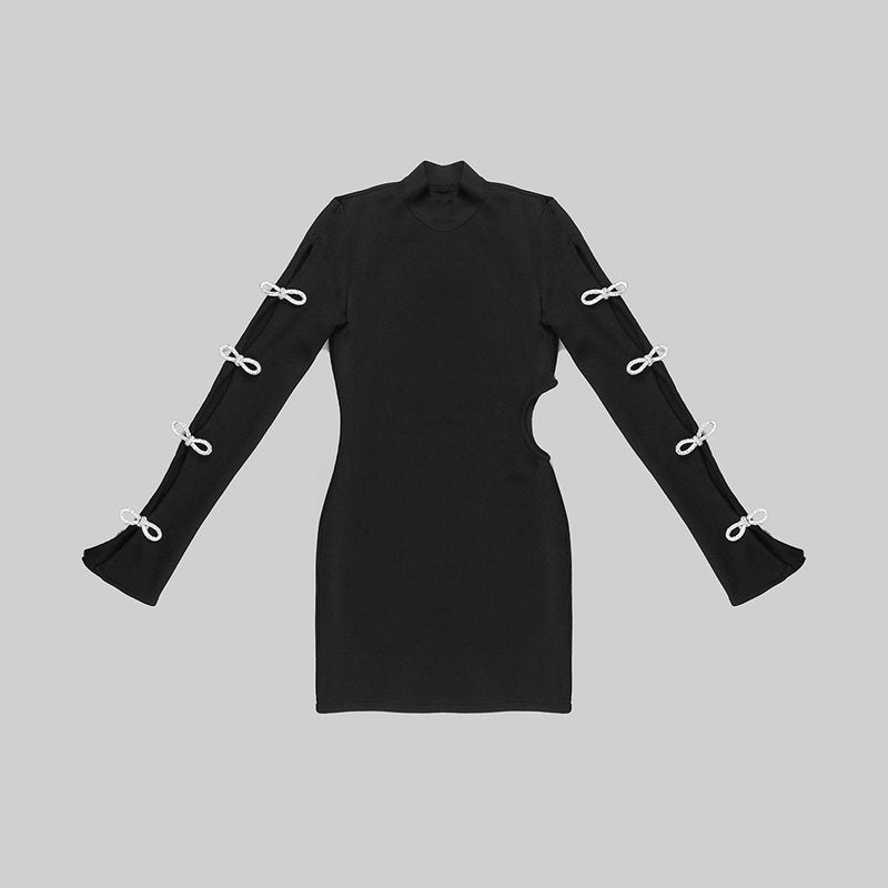 Cutout Sleeve Embellished Bodycon Dress H5716