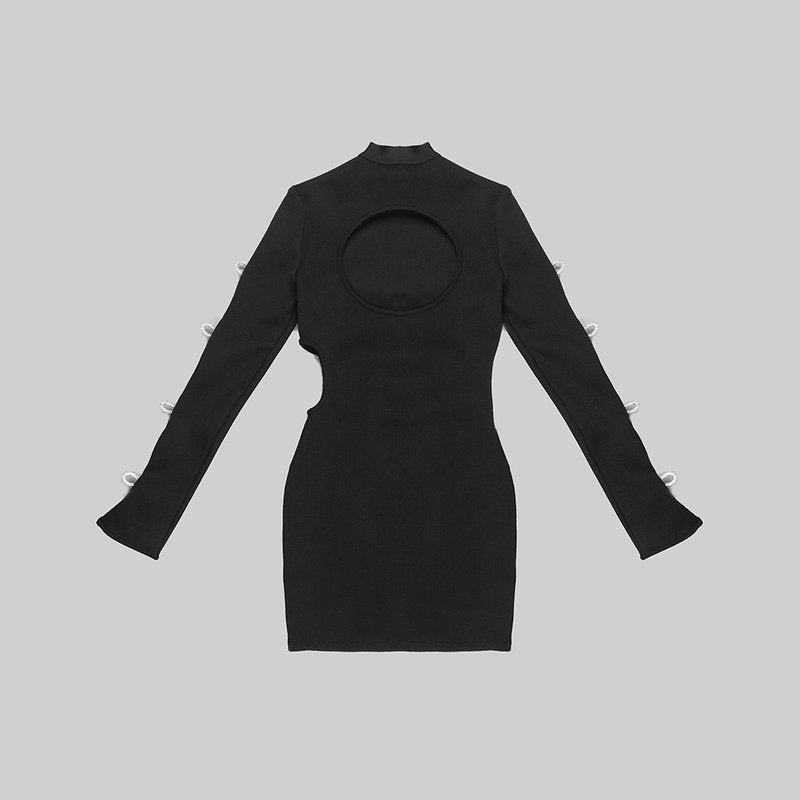 Cutout Sleeve Embellished Bodycon Dress H5716