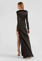 Cutout Sleeveless Satin Maxi Dress H5994