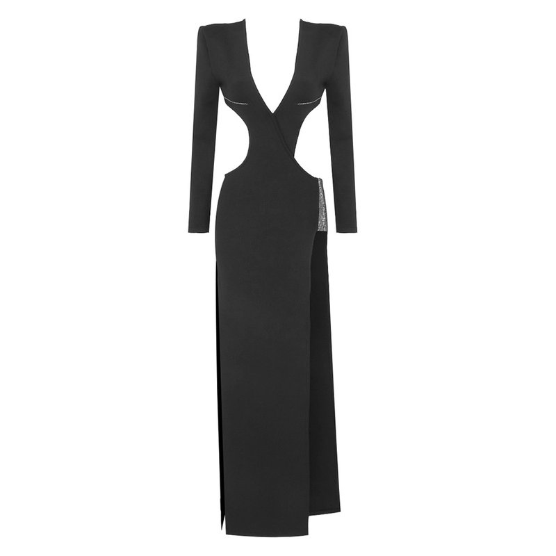Cutout Sleeveless Satin Maxi Dress H5994