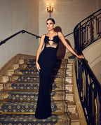 Cutout Strappy Black Evening Gown H6690