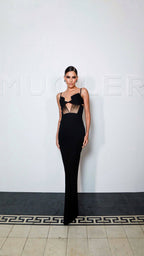 Cutout Strappy Black Evening Gown H6690