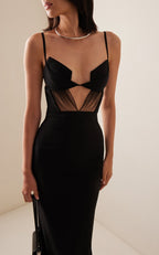 Cutout Strappy Black Evening Gown H6690
