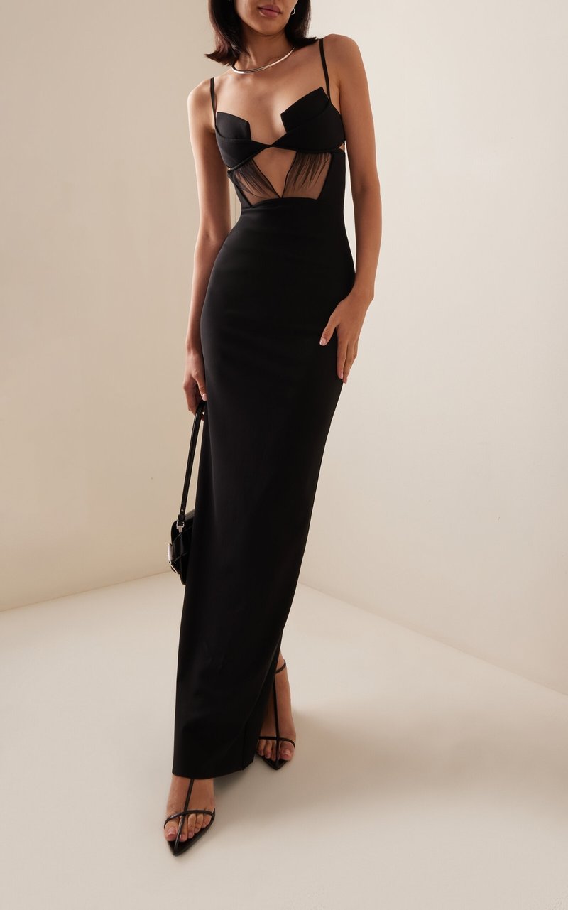 Cutout Strappy Black Evening Gown H6690