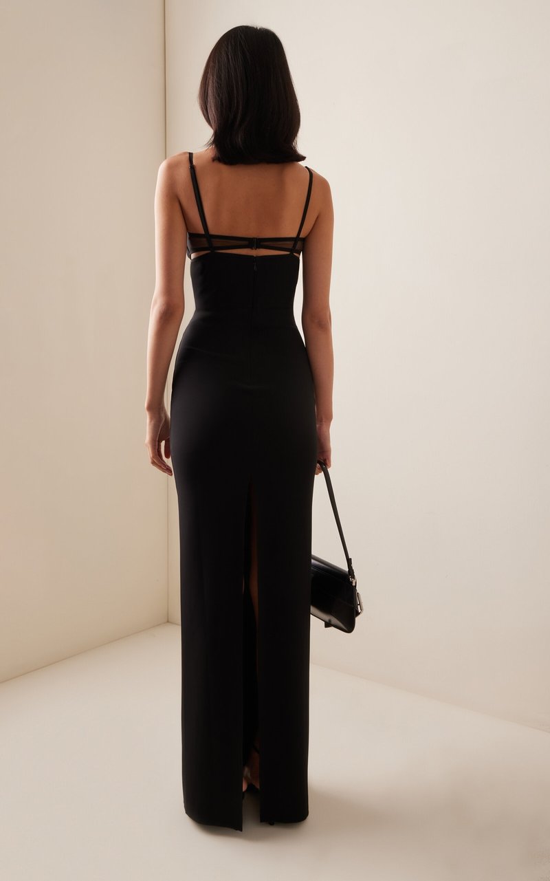 Cutout Strappy Black Evening Gown H6690