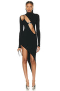 Cutout Turtleneck Asymmetrical Dress H6042