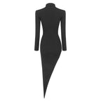 Cutout Turtleneck Asymmetrical Dress H6042