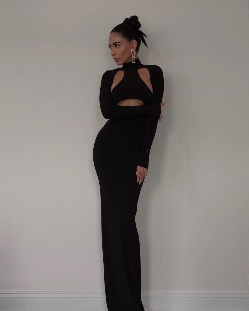 Cutout Turtleneck Bodycon Maxi Dress H6006