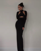 Cutout Turtleneck Bodycon Maxi Dress H6006