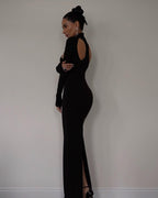 Cutout Turtleneck Bodycon Maxi Dress H6006