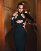 Cutout Turtleneck Bodycon Maxi Dress H6006