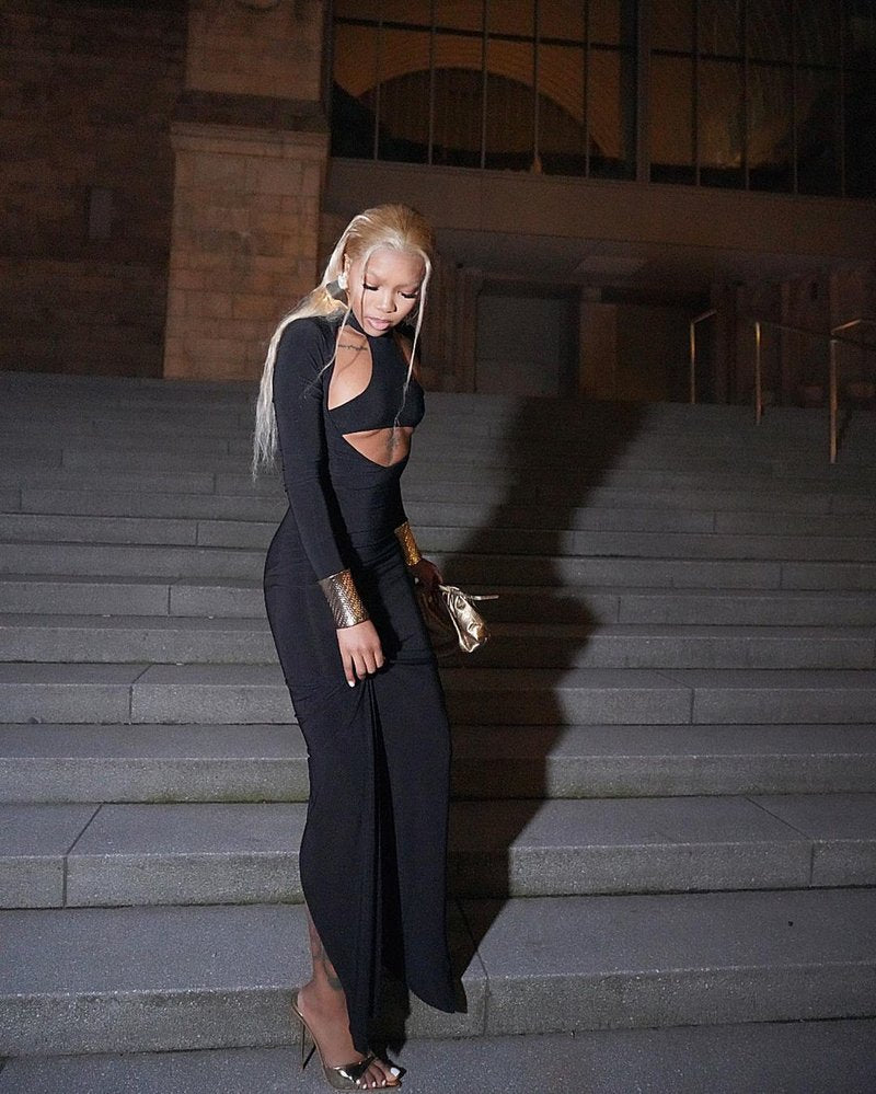 Cutout Turtleneck Bodycon Maxi Dress H6006