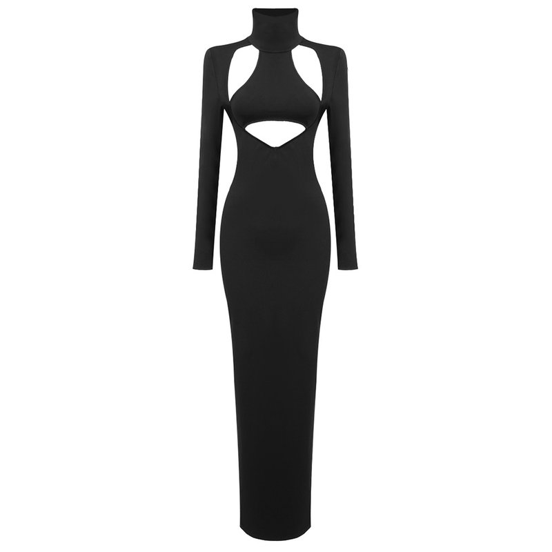Cutout Turtleneck Bodycon Maxi Dress H6006