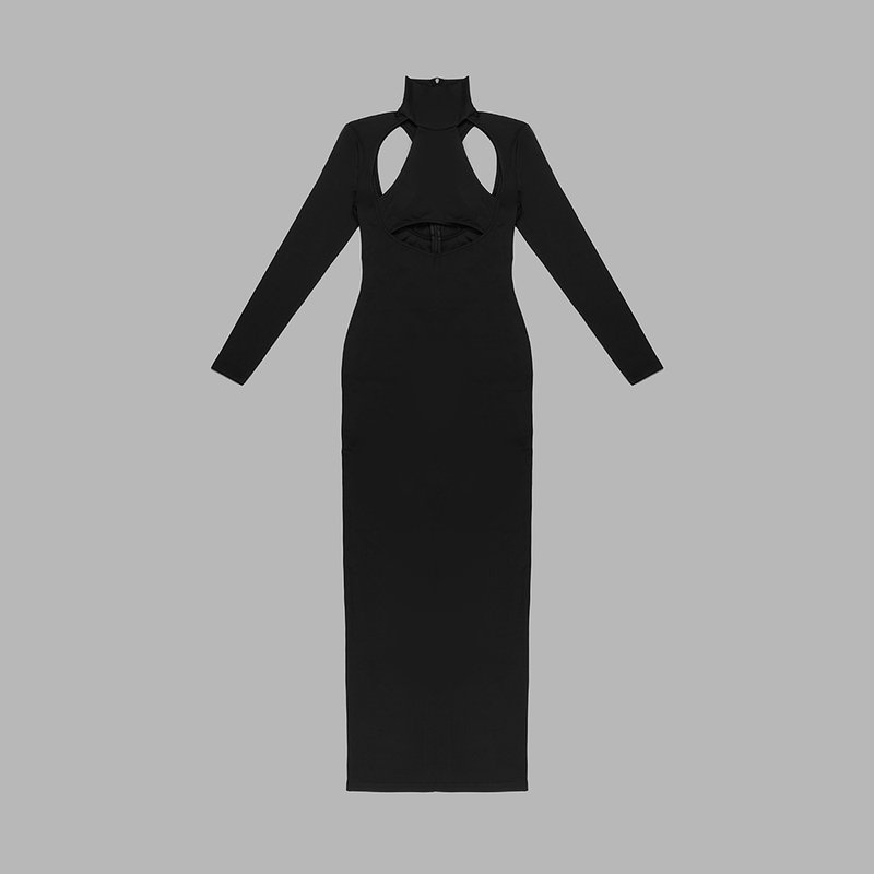 Cutout Turtleneck Bodycon Maxi Dress H6006