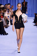Deep V Black Romper with Gold Buttons H6389