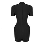 Deep V Black Romper with Gold Buttons H6389