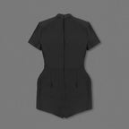 Deep V Black Romper with Gold Buttons H6389