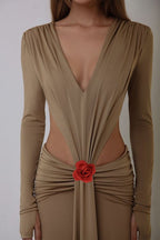 Deep V Cutout Ruched Maxi Dress H6221