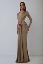 Deep V Cutout Ruched Maxi Dress H6221
