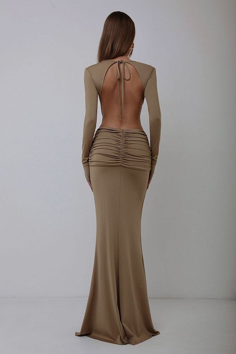 Deep V Cutout Ruched Maxi Dress H6221