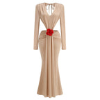 Deep V Cutout Ruched Maxi Dress H6221