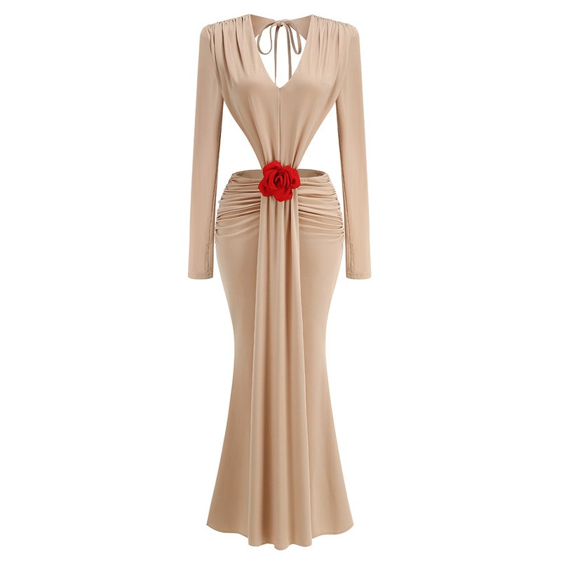 Deep V Cutout Ruched Maxi Dress H6221