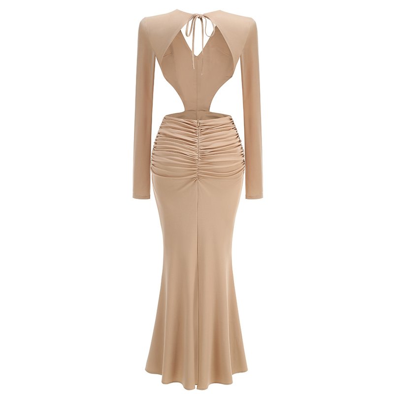 Deep V Cutout Ruched Maxi Dress H6221