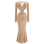 Deep V Cutout Ruched Maxi Dress H6221