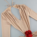 Deep V Cutout Ruched Maxi Dress H6221