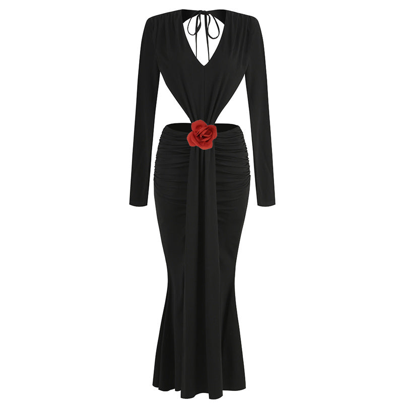 Deep V Cutout Ruched Maxi Dress H6221